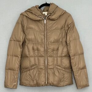 Coldwater Creek Womens Jacket S Brown UltraLight Quilted Down Puffer Hooded READ